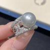 Huitan Anillo de Perla Sintética de Lujo para Mujer Incrustado con Circonita Cúbica Brillante Encantadores Accesorios de Boda Compromiso Joyería