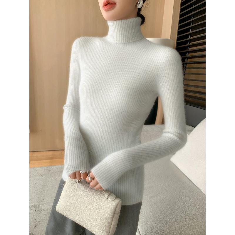 Women's Slim-Fit High-Neck Cashmere Sweater, Solid Color Knit for Layering, 2025 Autumn/Winter Arrival, Flattering Tight-Fit Design.