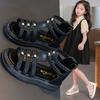 Stylish soft-soled peep-toe princess sandals for girls, suitable for kids of middle and older ages