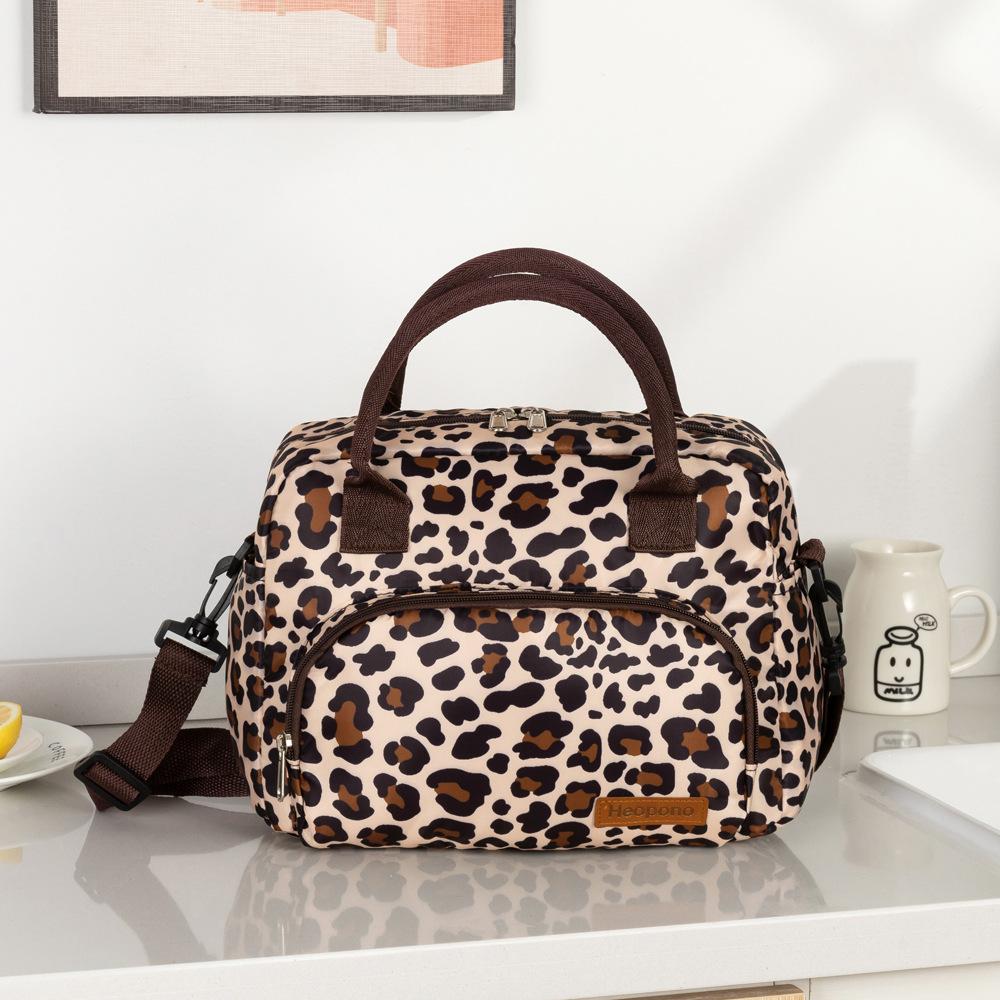 Large capacity leopard print Oxford cloth crossbody lunch bag, American modern minimalist hand-held mommy ice pack