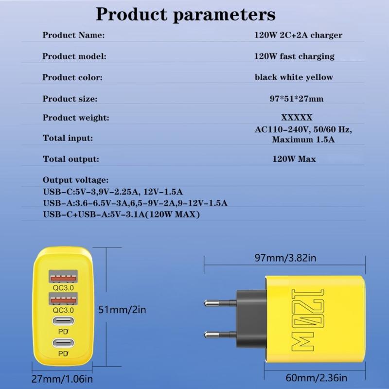 120W Double PD Double USB Port Rapid Charging Block EU Plug Type C USB Wall Charger for Phone Tablet Fast Power Adapter