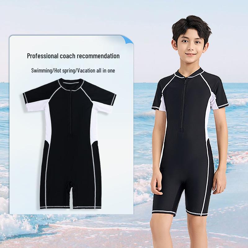Boys' Quick-Dry One-Piece Training Swimsuit with Sun Protection for School Teens