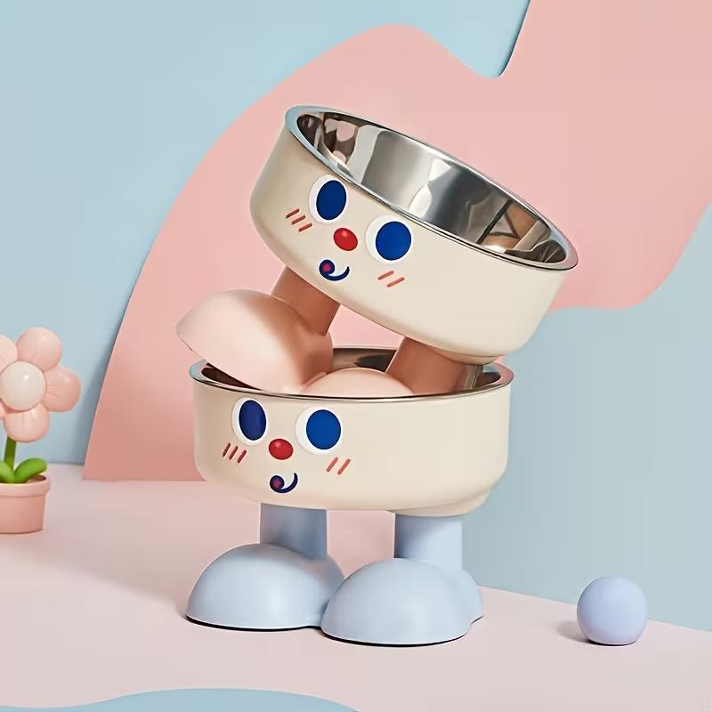 1pc pet stainless steel bowl anti slip large capacity big eyed dog bowl cat high footed bowl neck protection anti knock