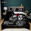 Skull Duvet Cover Red Rose Skeleton Queen Floral Skeleton Traditional Mexican Halloween Double Queen King Polyester Qulit Cover