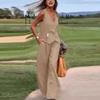 2025 Women's Fashion: European & American Solid Color Vest and Long Pants Two-Piece Casual Set