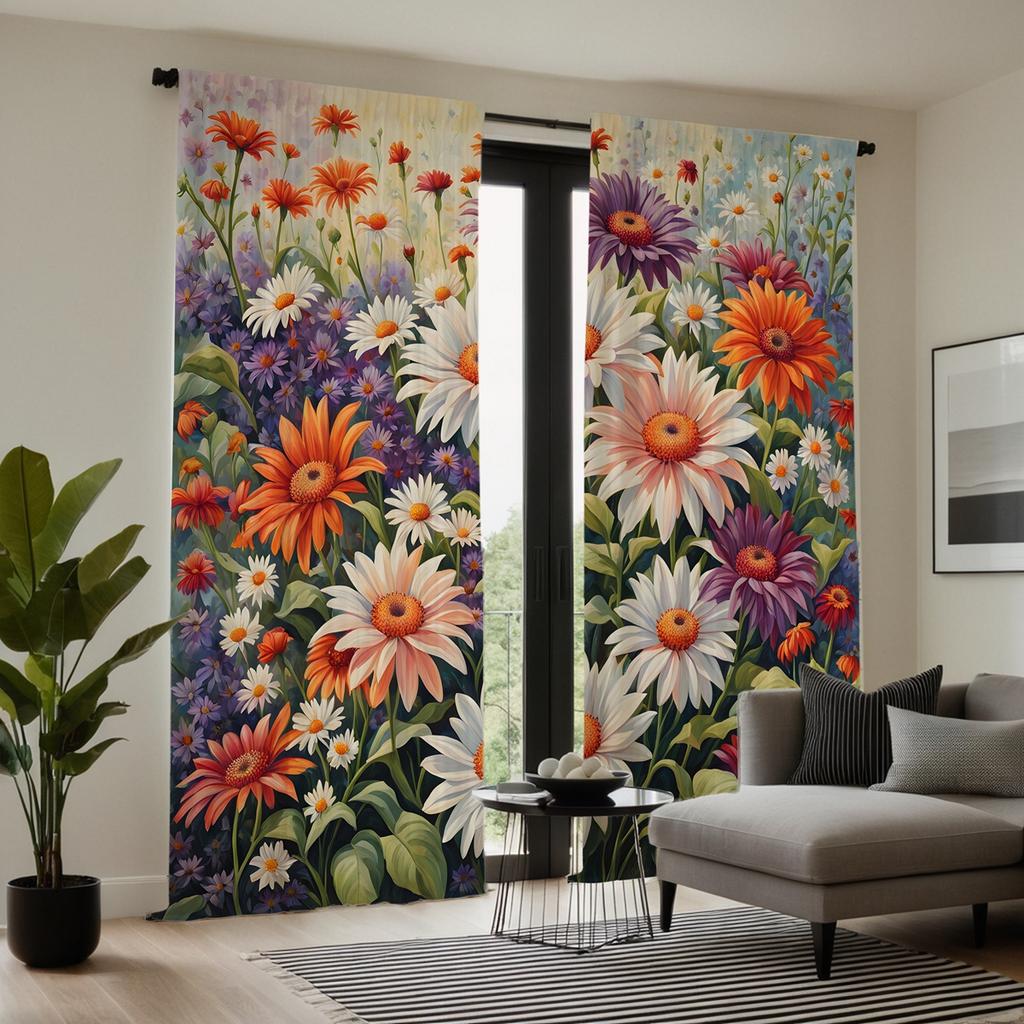 2pcs HD Daisies fresh flowers decorative curtain Color system digital printed curtain Home decoration style decoration living