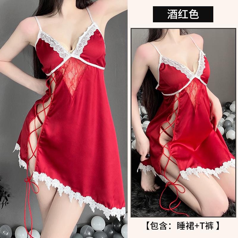 

Сексуальний мереживний комплект спокуси з тонкої піжами та спідниці-підтяжки XL (120-65 kg) бордовий