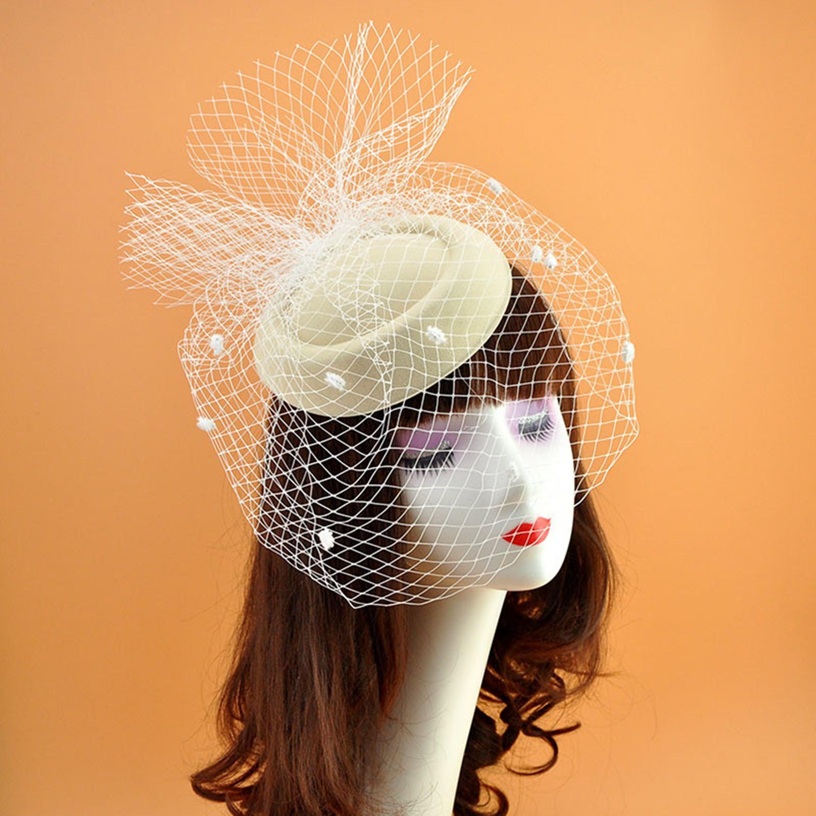 

Шляпы Fascinators 20-х 50-х годов, однотонная шляпа-таблетка, коктейльный головной убор для чаепития с вуалью в виде птичьей клетки для девочек и женщин бежевый