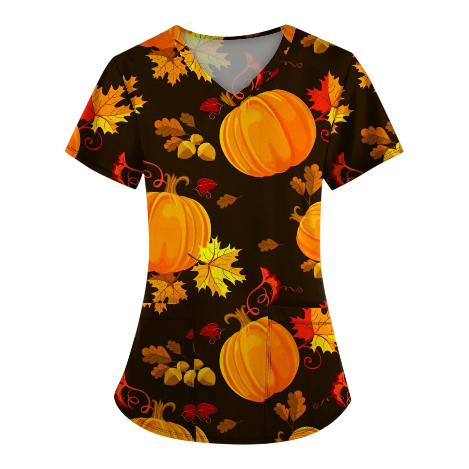 

Жіноча модна футболка з V-подібним вирізом і короткими рукавами з кишенею на Хеллоуїн XL шафрановий