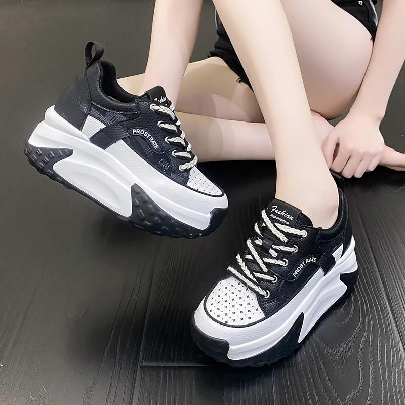 Fashion Synthetic Platform Wedge Flats Air Mesh Chunky Sneaker Casual Leather Comfort High Brand Spring Lace Up Summer Sports Shoes