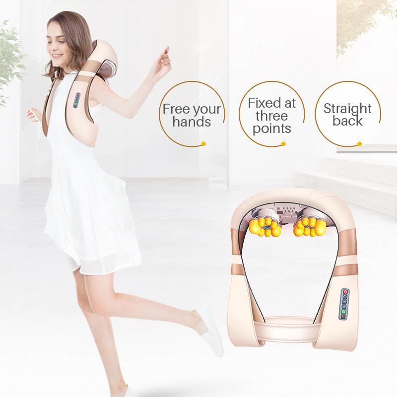 JINKAIRUI Masseur de cou et d'épaule, chauffage Shiatsu, pétrissage, soulage la douleur, conception Velcro, portable