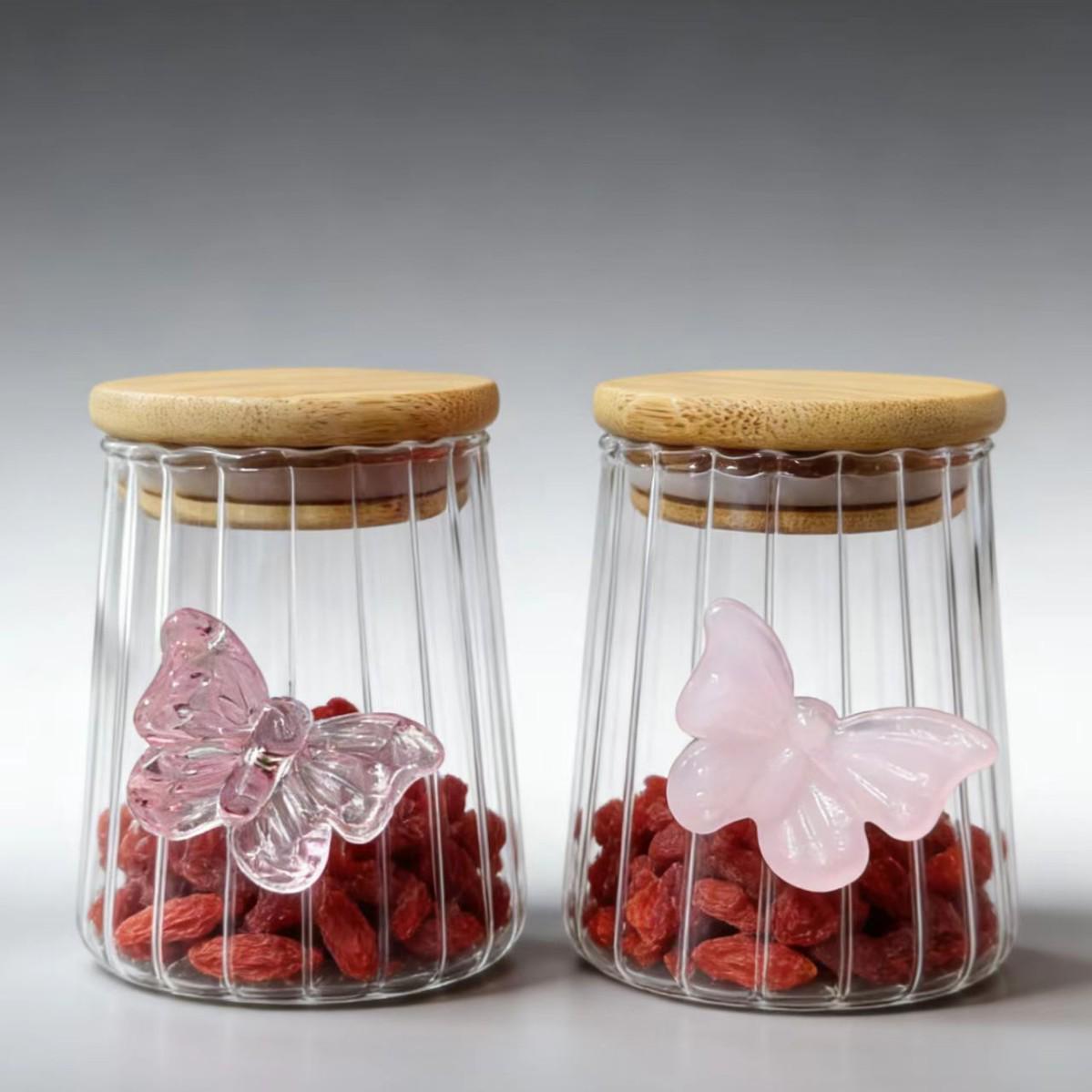 Striped Cone Mini Tea and Coffee Bean Storage - Moisture-proof, Sealed Transparent Glass Canister