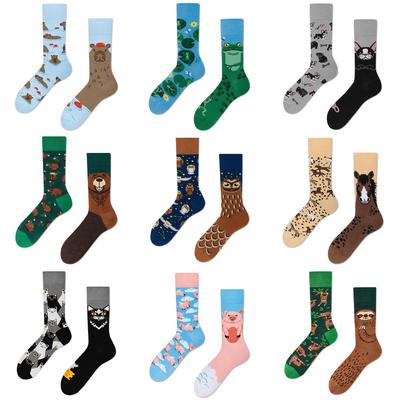 Chaussettes en Coton Asymétriques Animaux Dessin Animé pour Couple - Style Fun & Tendance