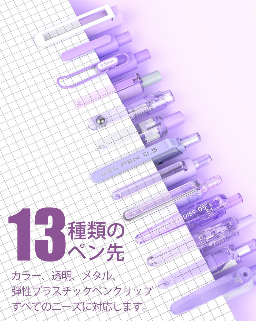 Four Candies Gel Pen Cute Gel 12 Ballpoint Pens 2 Easy to Perfect for School and Student Supplies Purple Set, Notebook-Style Pens, 0.5mm &