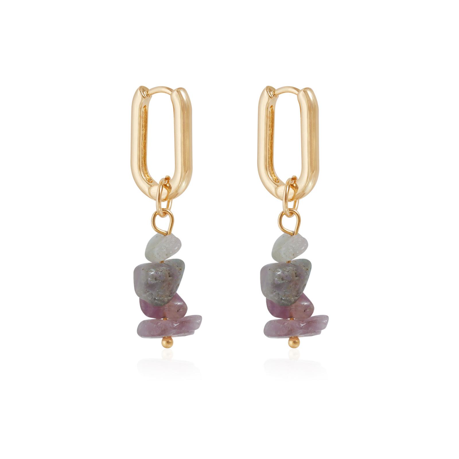 

Irregular Artificial Stone Purple Charm Beaded Necklace And Stud Earrings One Size
