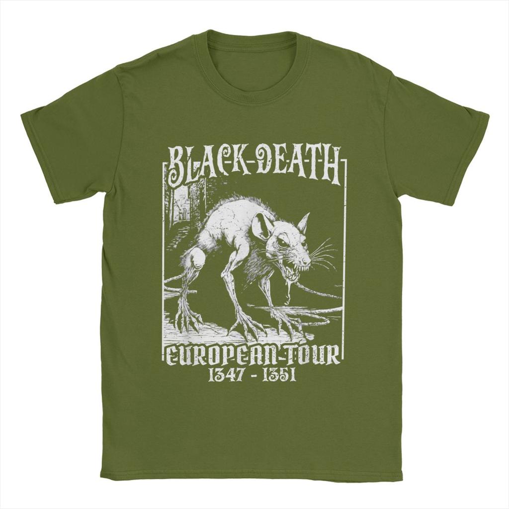 Black Death European Tour T Shirt for Men Pure Cotton Awesome T-Shirts Round Neck Tees Short Sleeve Tops Printing