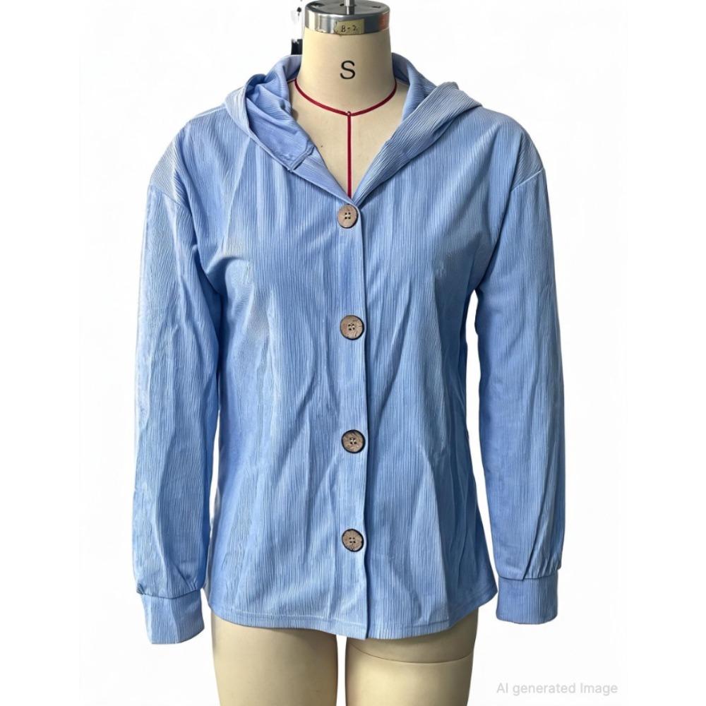 Camicia con Cappuccio in Velluto a Coste con Bottoni Felpa Giacca Autunno Inverno Cardigan Top Shacket
