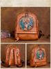 Johnature Vintage Genuine Leather Backpack Handmade Embossed Women Bag Leisure Large Capacity Natural Cowhide Travel Backpacks