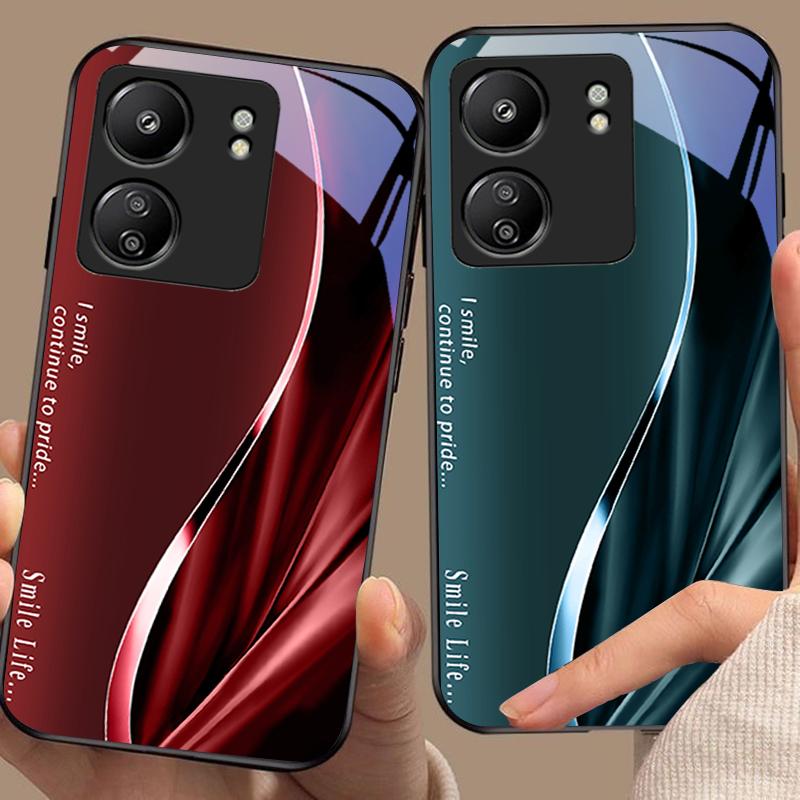 Yeni Yumuşak Kahverengi Kırmızı Xiaomi Redmi 13C Note13 12 Pro Plus 5G Note 9 13T Pro POCO X6 F5 F6 Siyah Temperli Cam Telefon Kılıfı