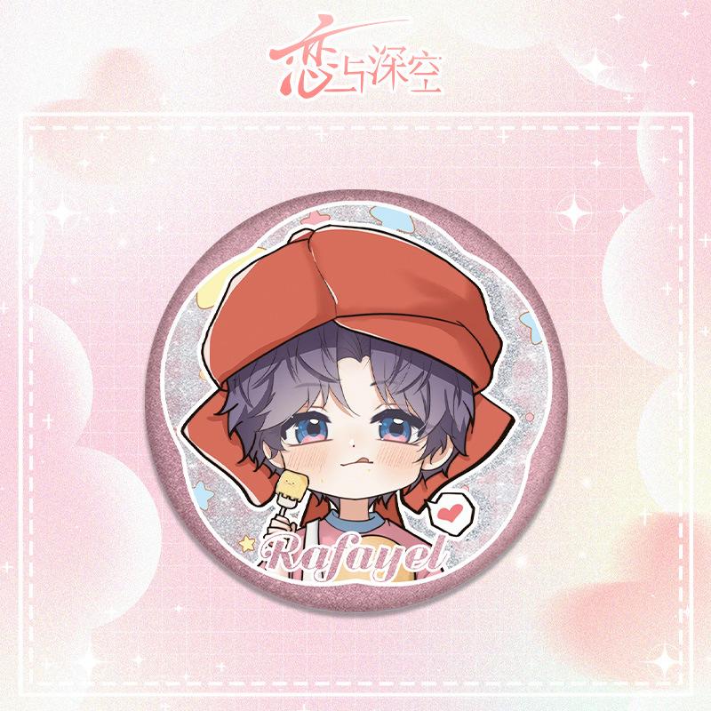 75MM Love and Deepspace Sylus Rafayel Zayne Xavier Cosplay Anime Shiny Badge Emblem Brooch Dessert Decoration Pin Game Fans Gift