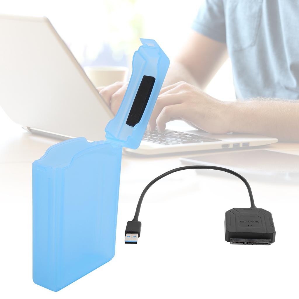 SATA USB 3.0 Adapter 2.5in 3.5in SSD HDD Hard Drive Cable Computer Accessories Protection Box(Blue )