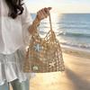 Summer vacation drawstring lined fishing net woven bag