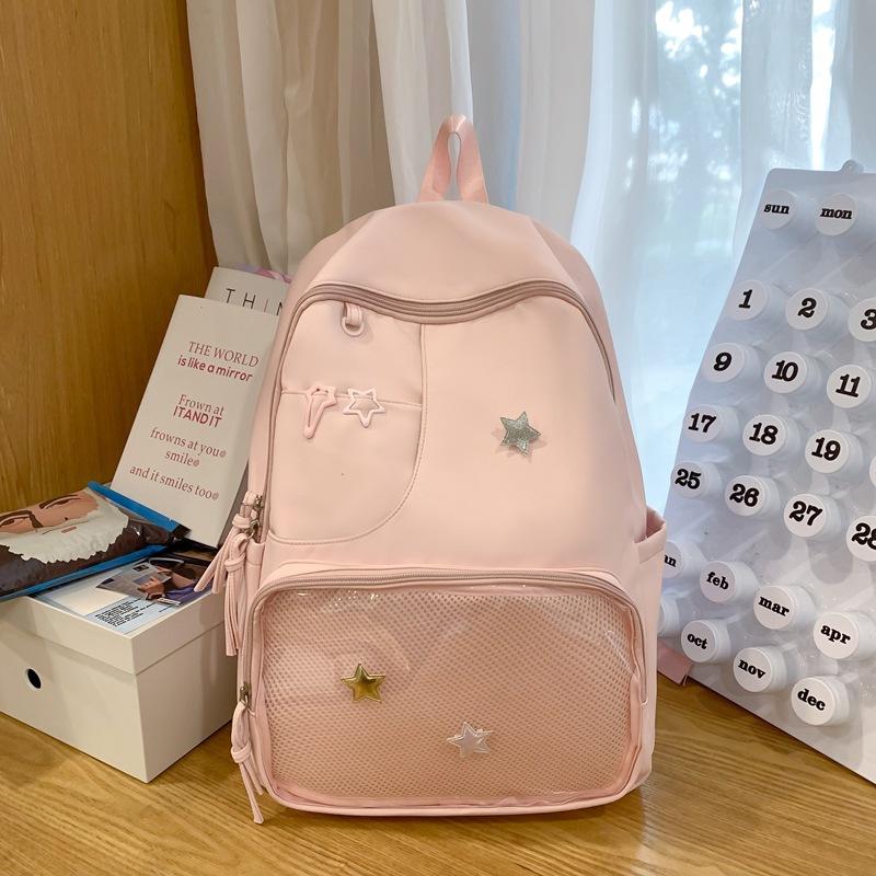 Versatile Simple and Beautiful Female College Student Ins Cute Large Capacity High School Student Backpack Transparent Pain Bag