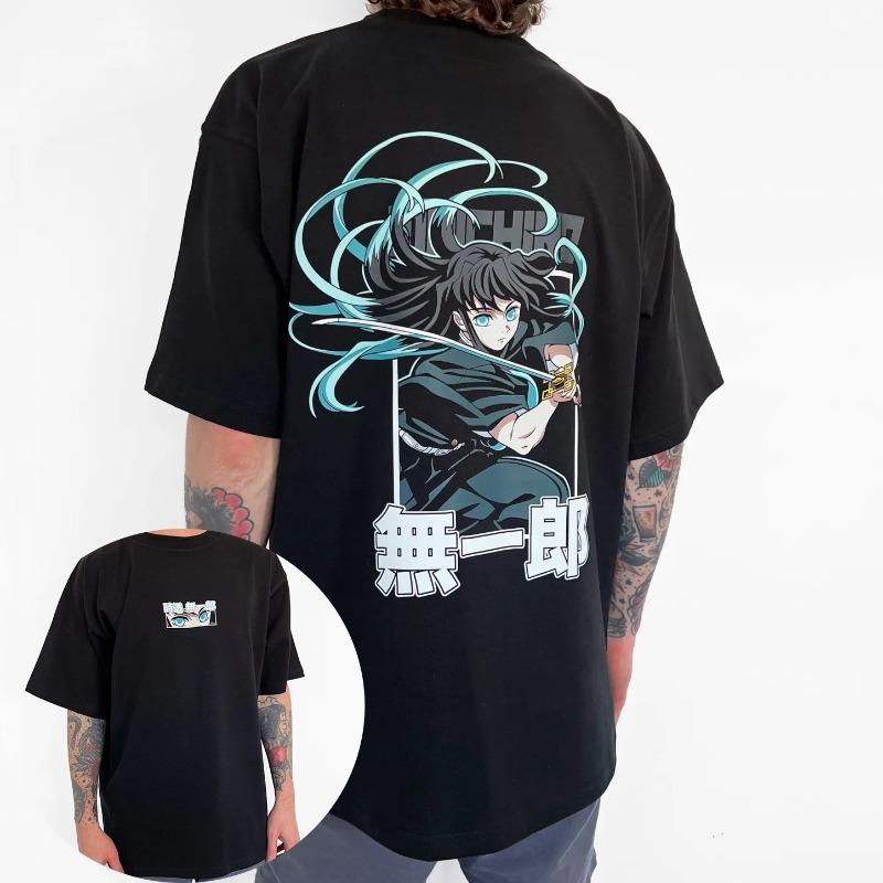 Demon Slayer Anime Tokitou Muichirou Printed TShirt Summer New Mens Japanese Harajuku Loose Casual Childrens ParentChild Top