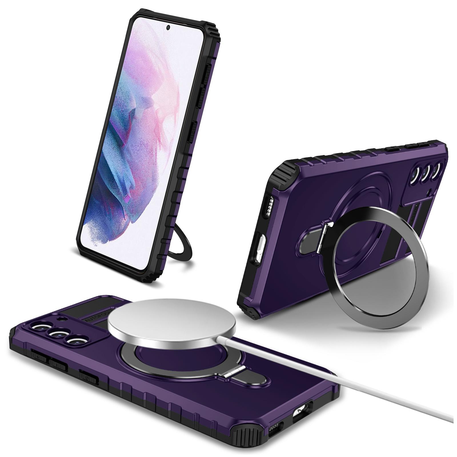 

For Samsung Galaxy S21+ 5G Shockproof Case Kickstand PC+TPU Phone Cover Compatible with MagSafe Purple