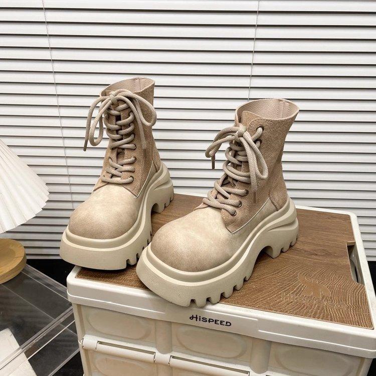 Rhabarberstiefel Damen 2025 Sommer neu Retro Schnürung Revers Zwei Tragemöglichkeiten Lässige Lokomotivstiefel Kurze Stiefel Arbeitsstiefel Damen