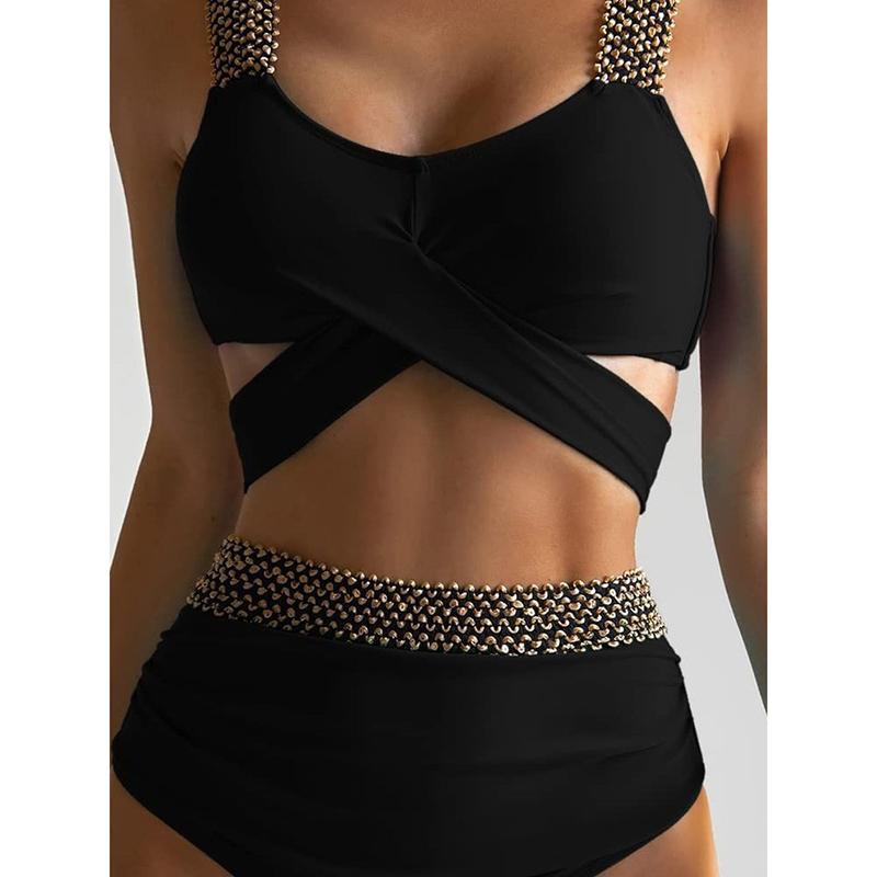 Bikinis Sexy Solides Ensemble 2 Pièces Femmes Maillot de Bain Fendu Serré Dos Nu Taille Haute Vacances Plage Nouveaux Maillots de Bain d'Été