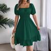 Summer Short Sleeve Square Collar Women Dress New Fashion Elegant Loose Casual Casual A-line Party Dresses Pleated Female Office Ruffled Clothing