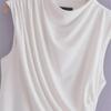 2023 Spring Women's European & American Pleated Sleeveless White Top