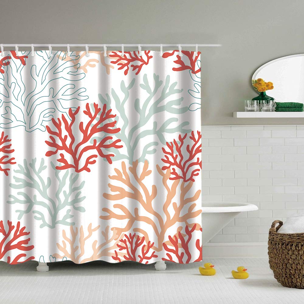 

Nautical Coastal Shower Curtain,Beach Ocean Theme Shower Curtain For Bathroom Decor,Summer Tropical Coral Bath Curtain With Hook W60H190(CM)-1 Pcs