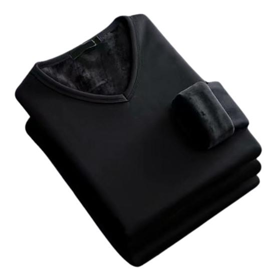 Men Thermal Shirt Fall Winter Base Layer Shirt Fleece Lined V-Neck Pullover Solid Color Warm Long Sleeve Tee Shirt for Daily Wear Sports