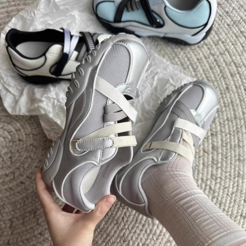 

Ballet style sneakers women s spring and summer new thick-soled retro student breathable mesh casual shoes 35 серебряный