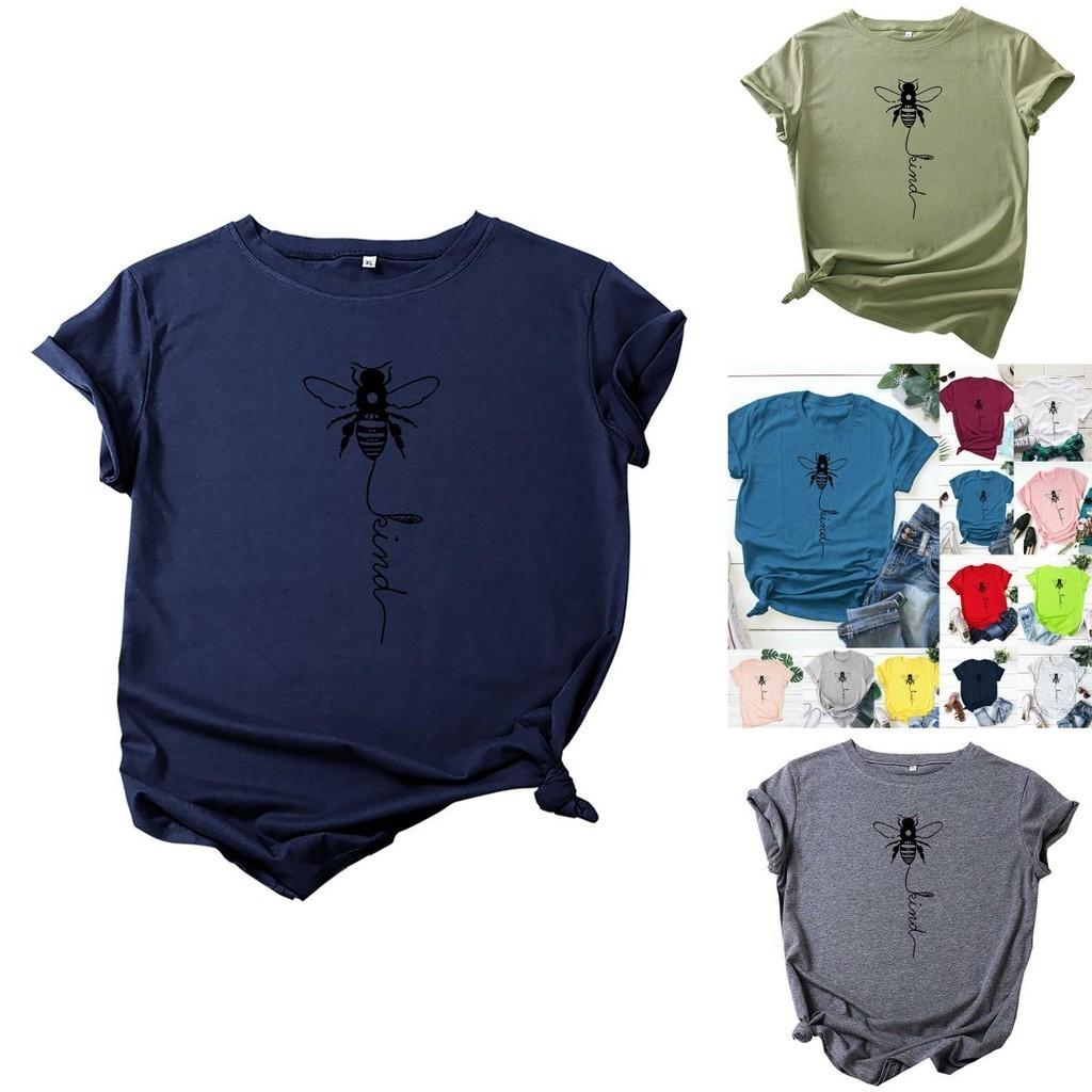 Women's Bee Printed Crew Neck T-shirts Featuring Soft Cotton Fabric For Comfort