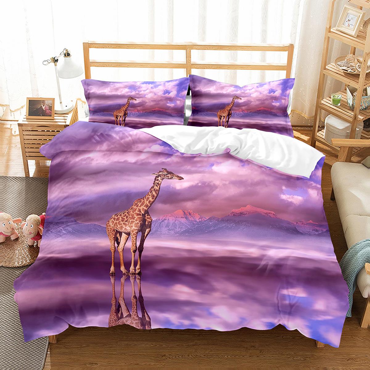 SkinFriendly Stylish Colourful Giraffe Cute Wild Animals Pattern Polyester Size For Kids Single Double Comforter Comforter (quilt)-EU Single(135*200cm)3pcs