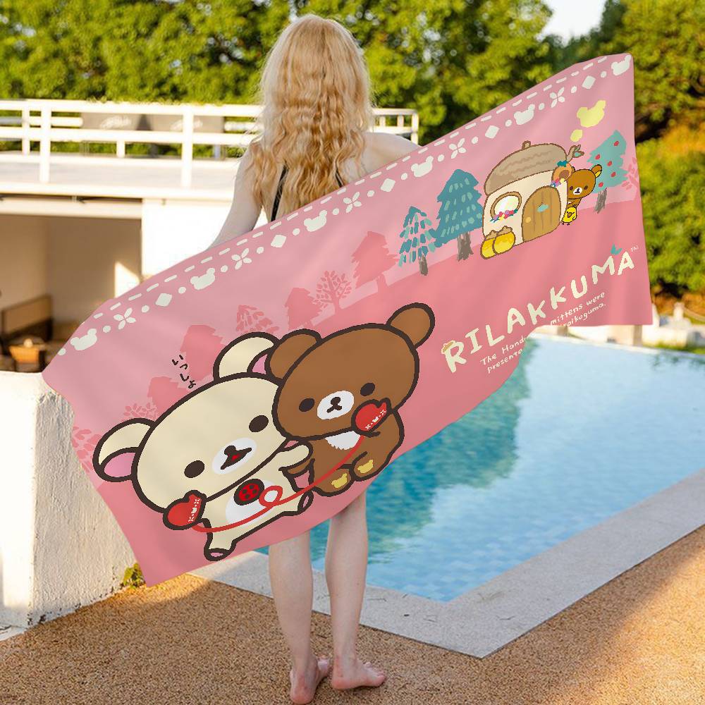 Popular Cute R-rilakkumas Bear Bath Towel Microfiber Soft Water Absorbing Breathable For Girl Kids Decorative Cartoon Towel
