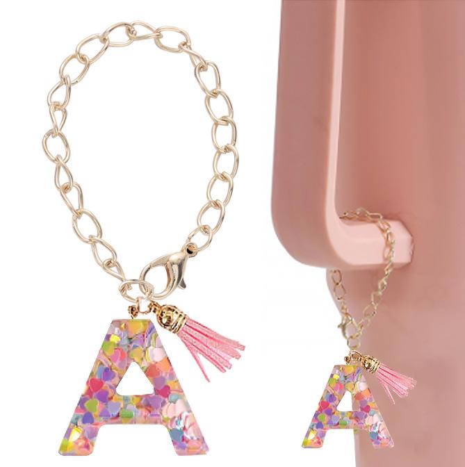 26-Buchstaben Harz Stanley Cup Kette Englischer Alphabet Schlüsselanhänger Niedlich Retro Langlebig Tasche Zubehör Praktisch Rucksack Hängender Anhänger
