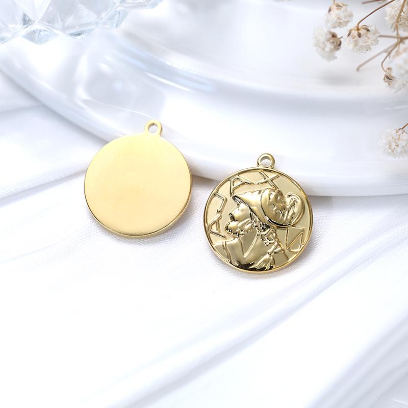 Luxury European & American Retro Roman Coin Charm Pendant for DIY Bracelets & Necklaces - Stainless Steel Jewelry Accessory
