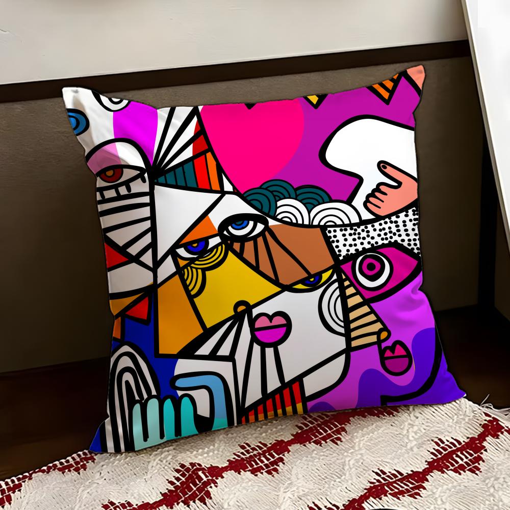 Colorful Abstract Faces Cushion Cover Reversible Soft Durable Pillow Cover Home  Car MultiScene Use for Daily Comfort