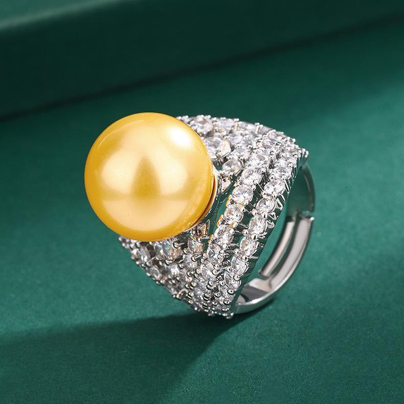 Ring Hua Mei Imitates Pearl Hollow Zircon Internet Famous Style Tahiti Fashion Sense Light Luxury Australian White Jewelry
