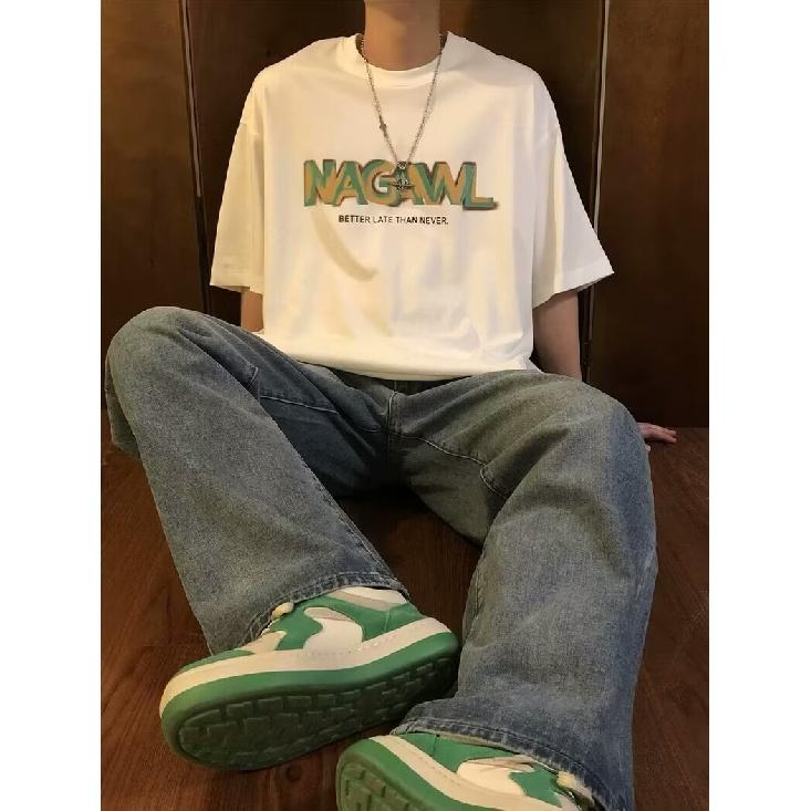 

Новая летняя футболка с короткими рукавами для мужчин, тренд в корейском стиле, простой топ с короткими рукавами, свободная повседневная брендовая футболка в гонконгском стиле 5XL белый