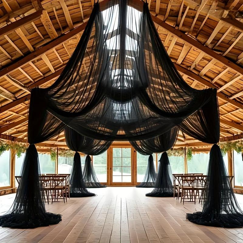 2pcs 8meter Black Polyester Tulle Draping Fabric Wedding Arches Birthday Parties & Stage Decor Christmas Halloween St. Patrick's
