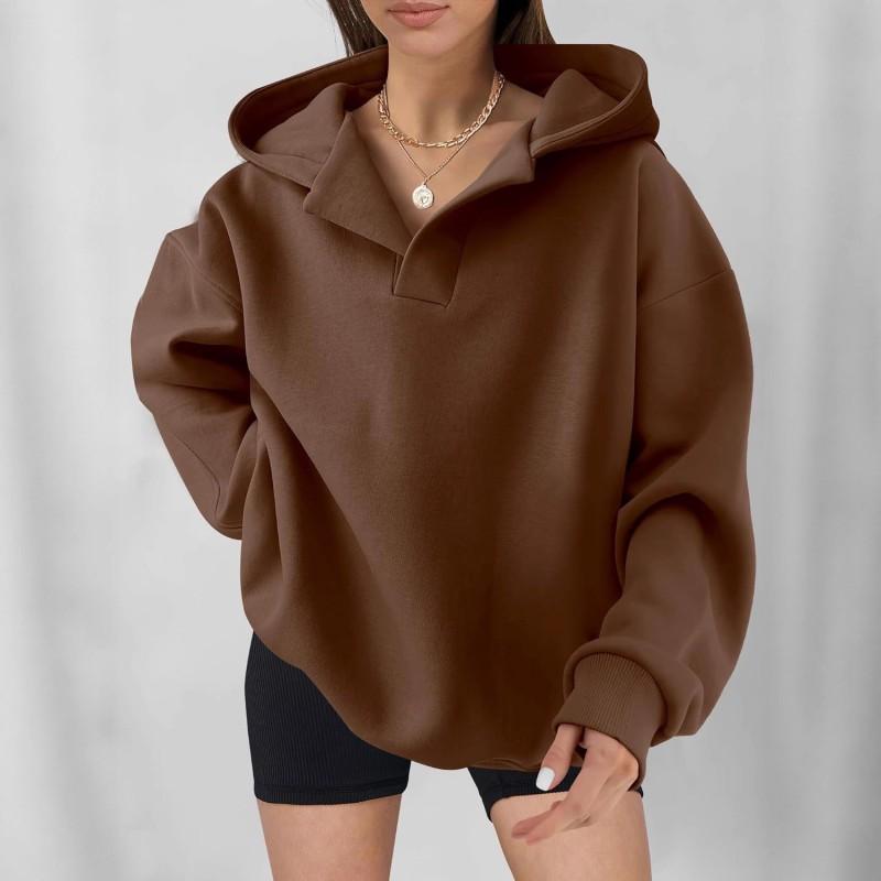 Womens Oversized Hooded Sweatshirt Long Sleeve Solid Color Casual Streetwear Top Fall Winter 2025