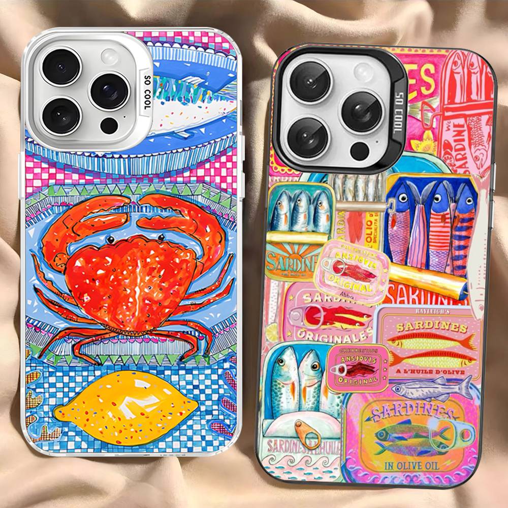 Sardines Fish Art Color Phone Case For IPhone 17 16 15 14 13 12 11 Pro Max Plus Pro Shell