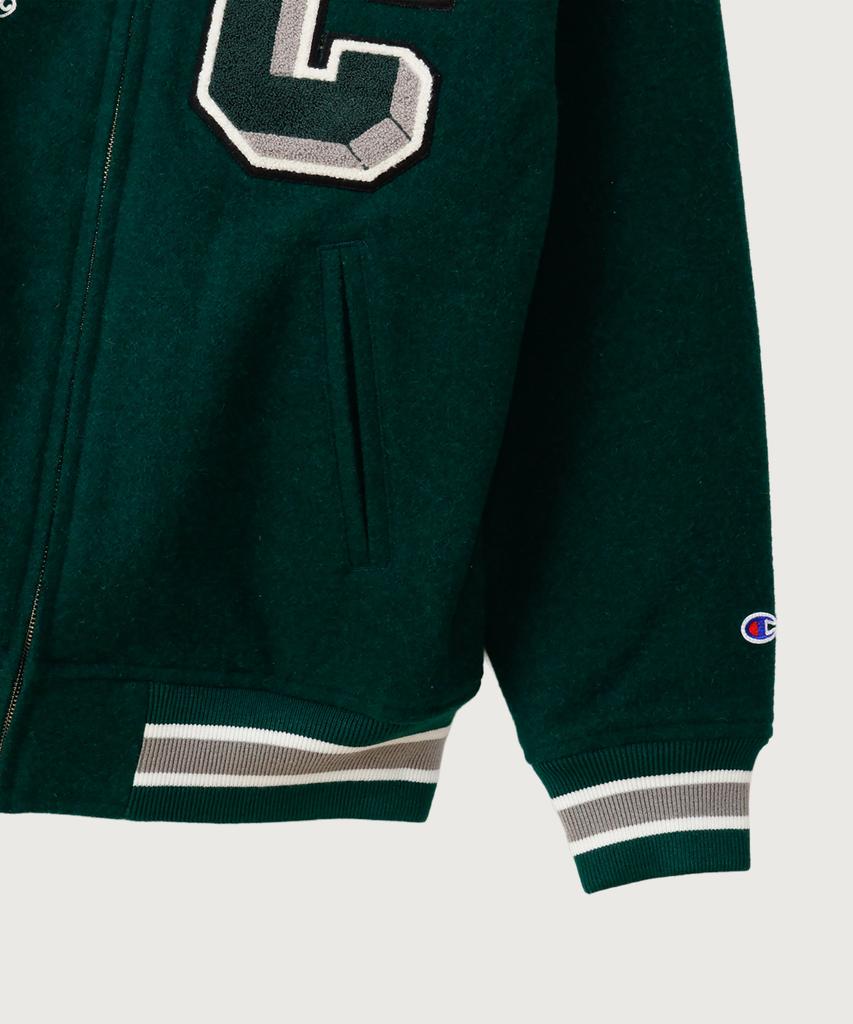 Champion C Logo Award Varsity Jacket Dark Green