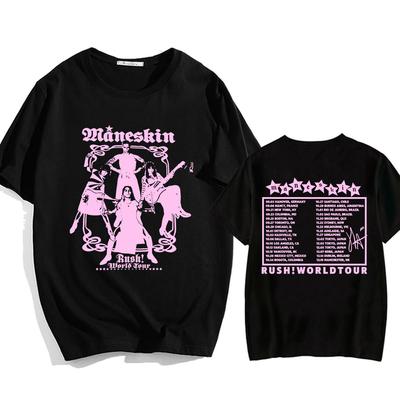 Maneskin Rush World Tour T-Shirts Lässiger Sommer Hochwertiges Baumwoll-T-Shirt Männer Frauen Grafikdruck T-Shirts