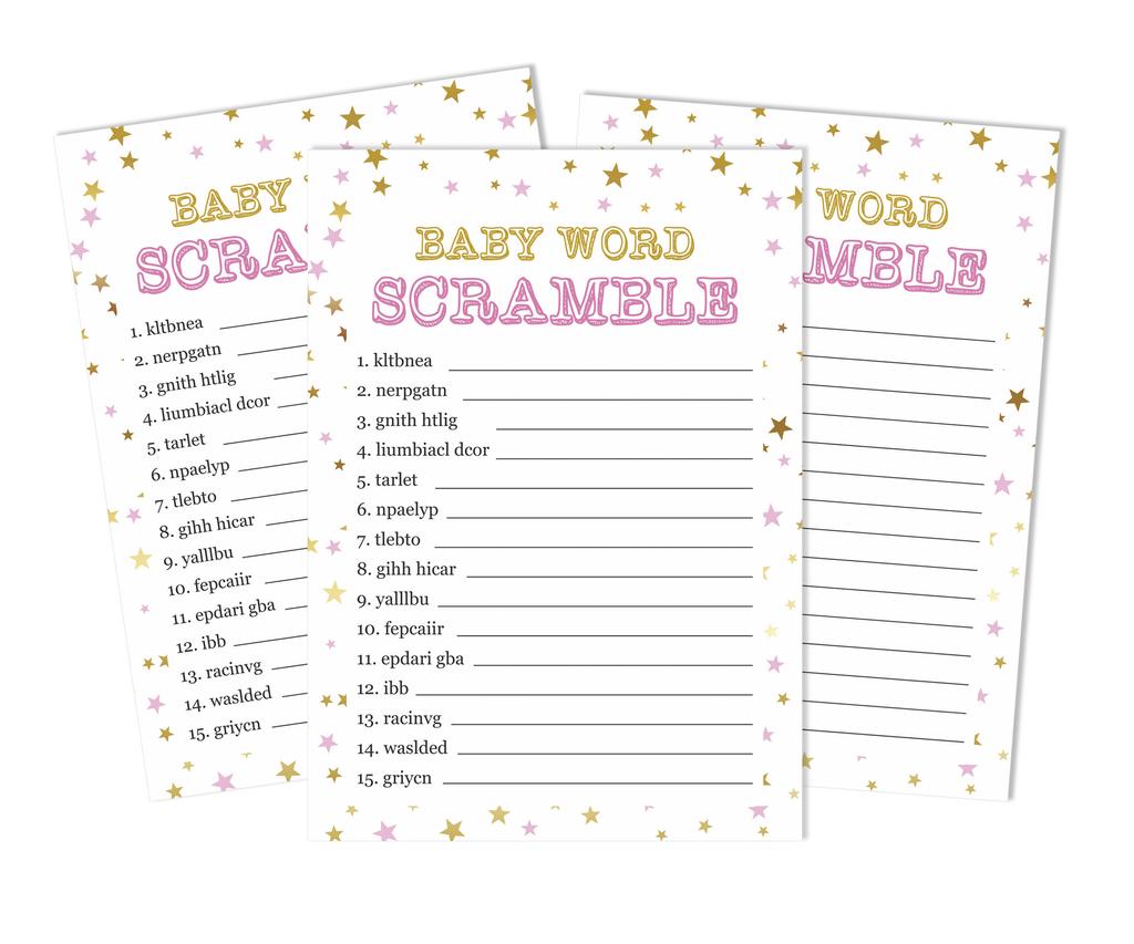 Inkdotpot 50-PackA  Baby WordA  ScrambleA  Baby ShowerA  Game Cards Confetti Star Gender Neutral Party Supplies-Fun Baby Shower